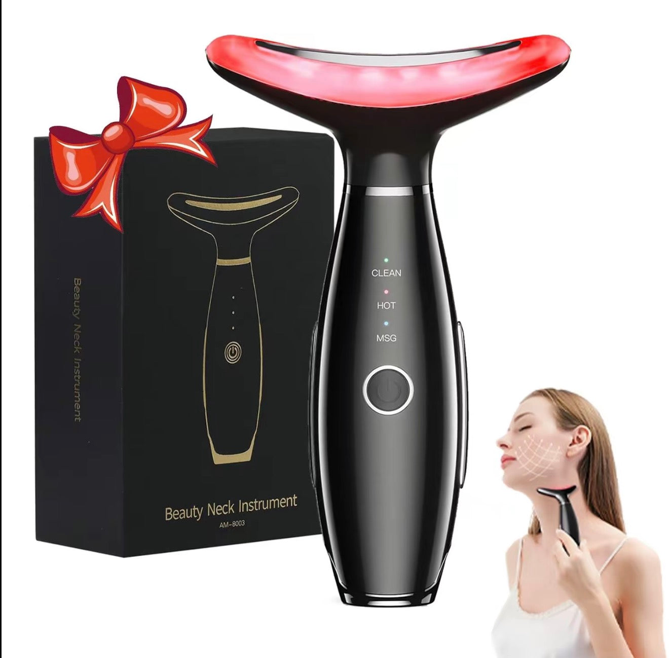 Advanced 3-Color LED Face & Neck Massager – Vibration Skin Care Tool for Firming, Sculpting & Double Chin Care