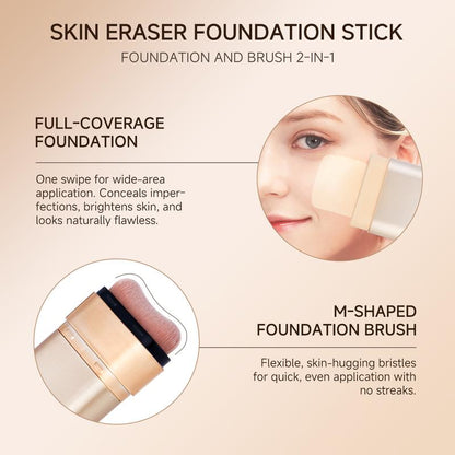QIANWHITE Luminous Dual-Ended Concealer Foundation Stick with Built-In Brushes Complimentary Puff 24H Long-Lasting Waterproof Sweatproof One-Swipe Even Flawless Base Clear Radiant Skin Foundation Stick