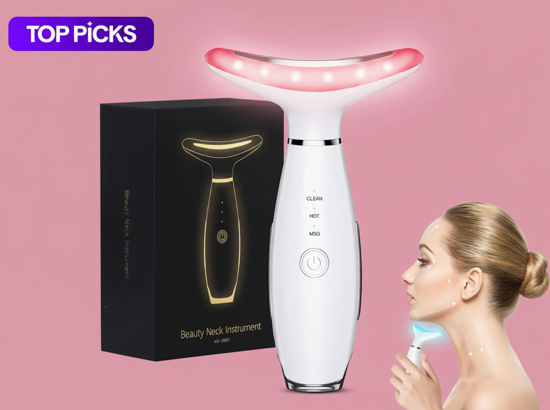 Advanced 3-Color LED Face & Neck Massager – Vibration Skin Care Tool for Firming, Sculpting & Double Chin Care
