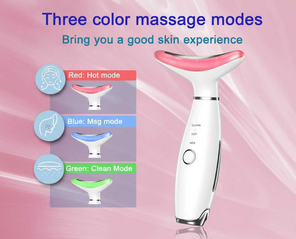 Advanced 3-Color LED Face & Neck Massager – Vibration Skin Care Tool for Firming, Sculpting & Double Chin Care