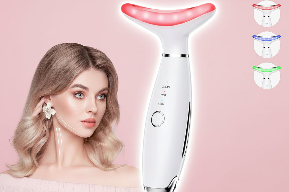 Advanced 3-Color LED Face & Neck Massager – Vibration Skin Care Tool for Firming, Sculpting & Double Chin Care