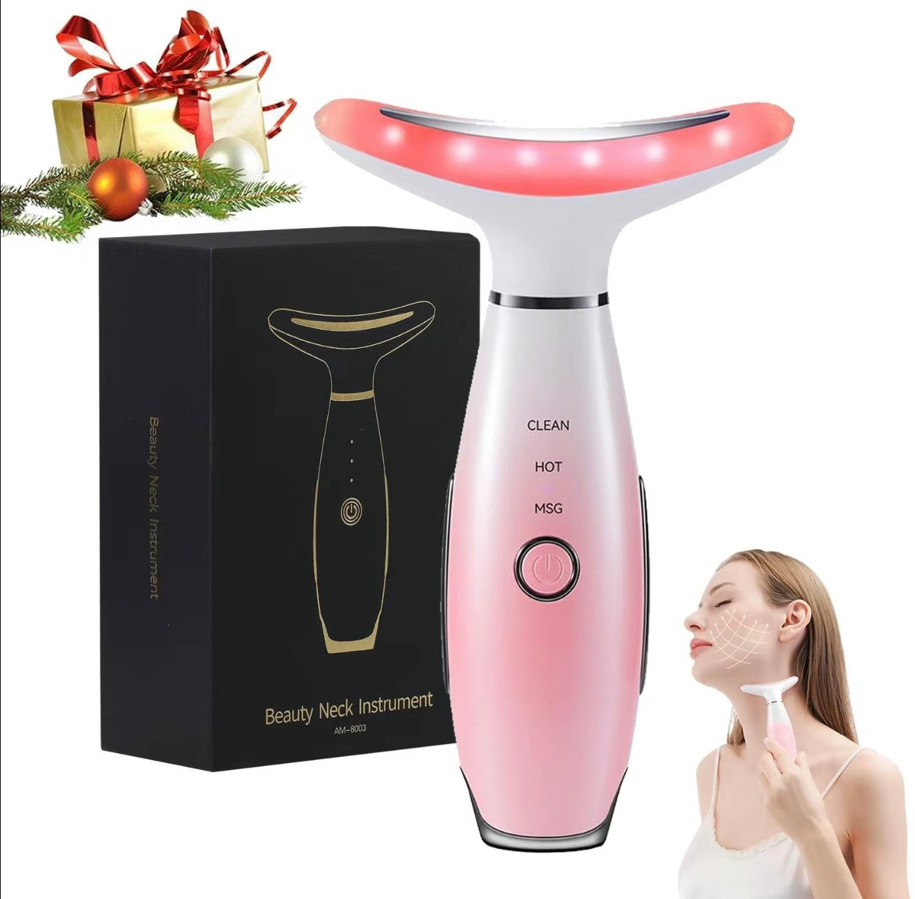 Advanced 3-Color LED Face & Neck Massager – Vibration Skin Care Tool for Firming, Sculpting & Double Chin Care