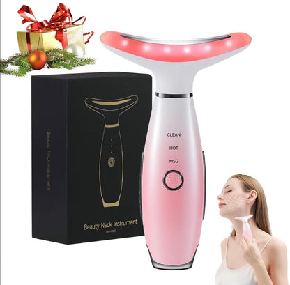 Advanced 3-Color LED Face & Neck Massager – Vibration Skin Care Tool for Firming, Sculpting & Double Chin Care