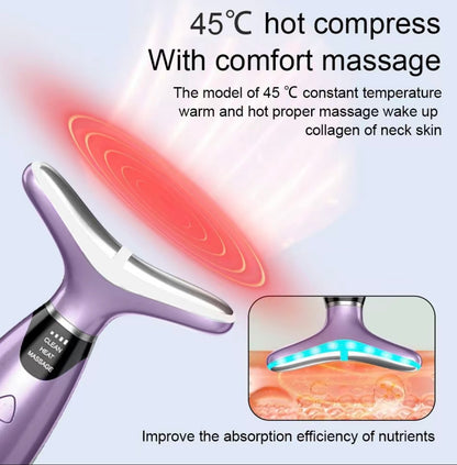 Advanced 3-Color LED Face & Neck Massager – Vibration Skin Care Tool for Firming, Sculpting & Double Chin Care