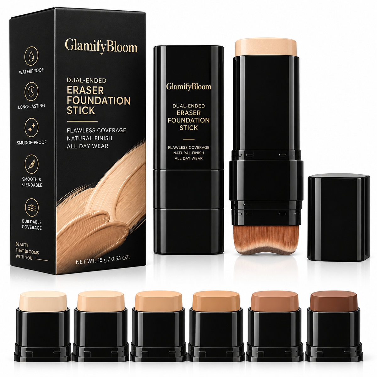 5-Color Foundation & Concealer Stick with Brush
