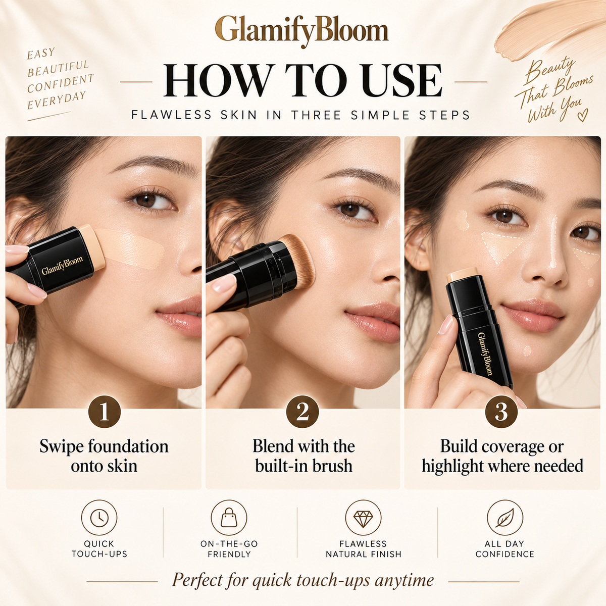 5-Color Foundation & Concealer Stick with Brush