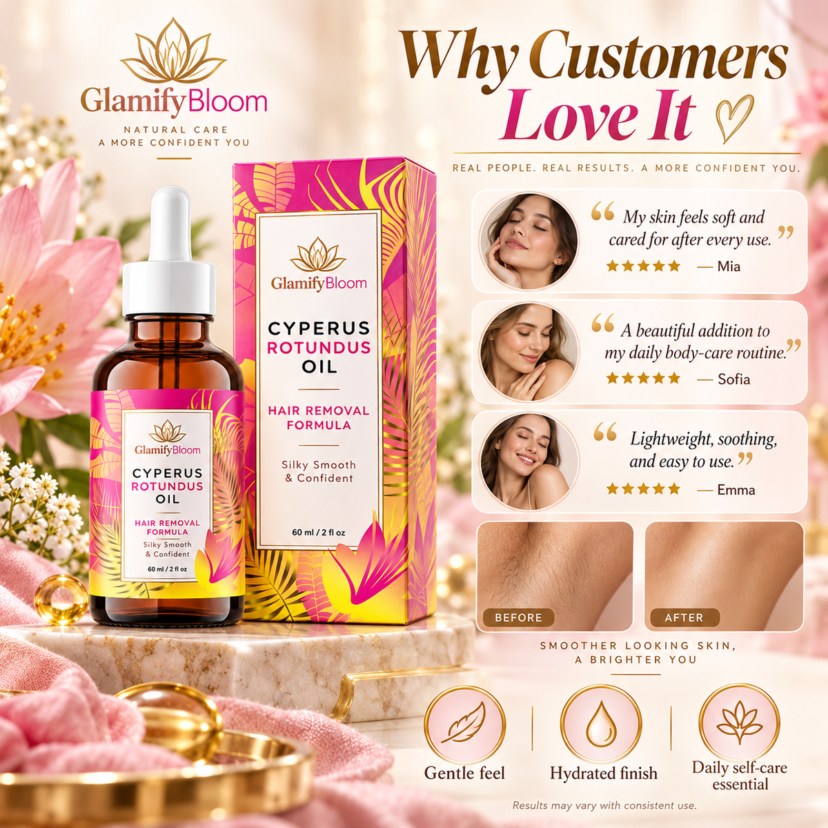 GlamifyBloom Cyperus Rotundus Hair Removal Oil