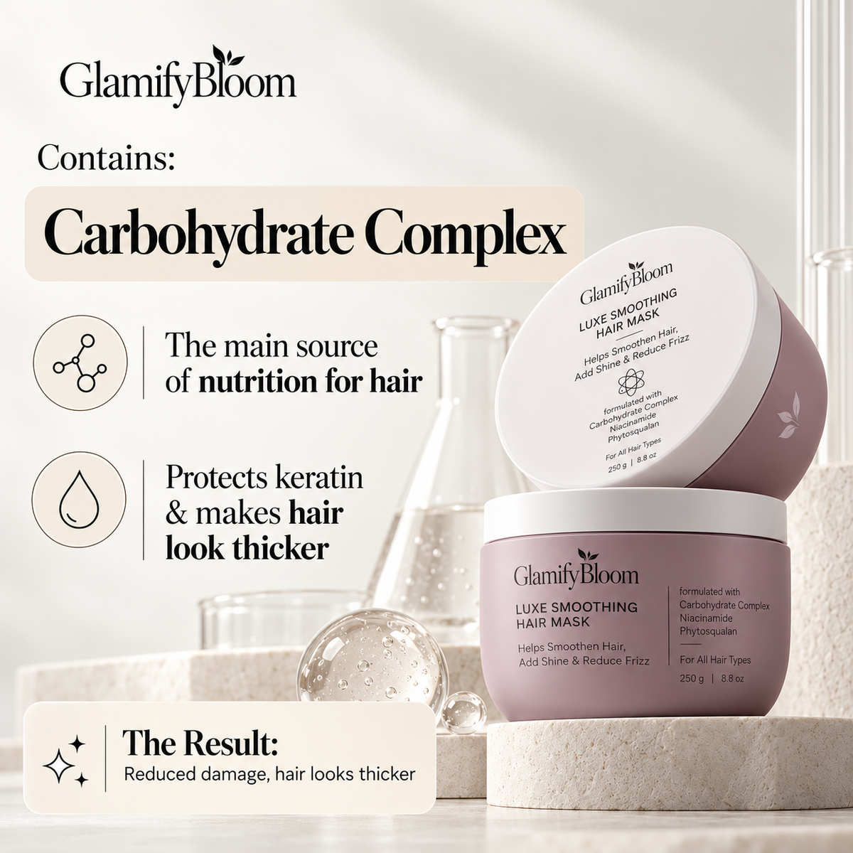 GlamifyBloom Luxe Smoothing Hair Trio – Shampoo, Mask & Serum