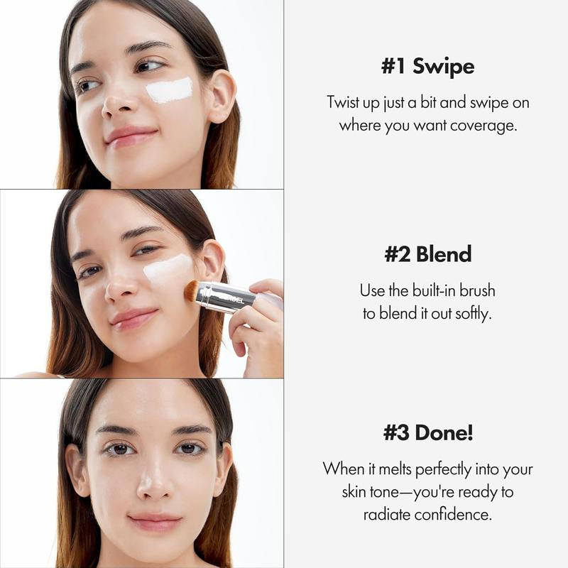 ELROEL BLANC Cover Cream Stick V W/ Detachable Brush - Korean Skin Care Color-Changing Foundation Stick with Collagen Capsules (0.45 Oz)