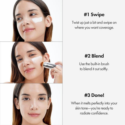 ELROEL BLANC Cover Cream Stick V W/ Detachable Brush - Korean Skin Care Color-Changing Foundation Stick with Collagen Capsules (0.45 Oz)